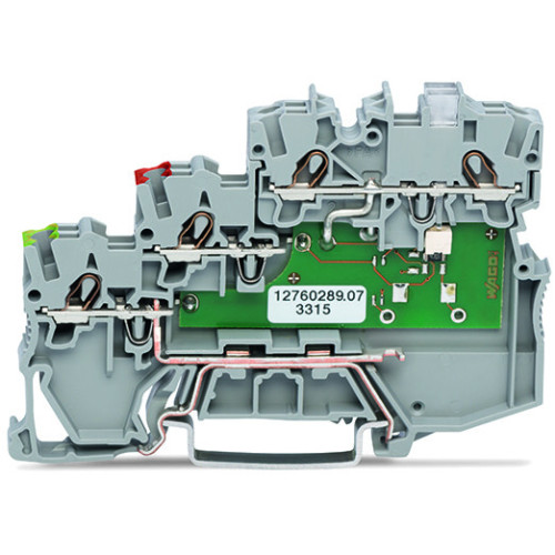 3-conductor actuator supply terminal block, LED (yellow), for NPN-(low-side) switching actuators, gray