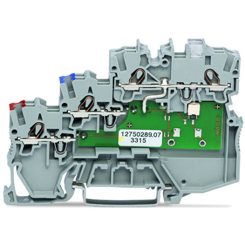 3-conductor sensor terminal block, LED (yellow), for PNP-(high-side) switching sensors, gray