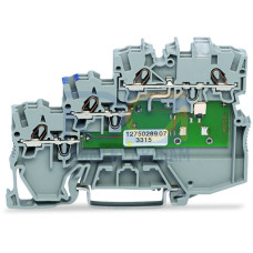 3-conductor actuator supply terminal block, LED (yellow), for PNP-(high-side) switching actuators, gray