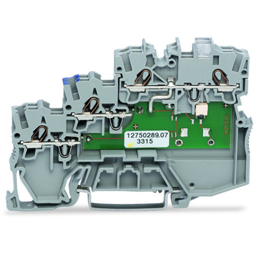 3-conductor actuator supply terminal block, LED (yellow), for PNP-(high-side) switching actuators, gray