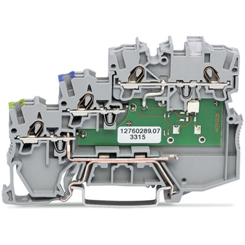 3-conductor actuator supply terminal block, LED (yellow), for PNP-(high-side) switching actuators, gray