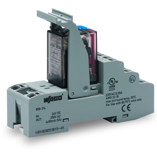 Relay module, Nominal input voltage: 24 VDC, 4 changeover contacts, Limiting continuous current: 5 A