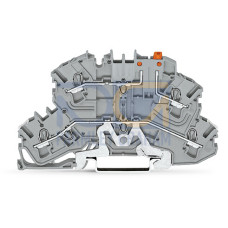 Double-deck disconnect terminal block, with pivoting knife disconnect, for DIN-rail 35 x 15 and 35 x 7.5, gray
