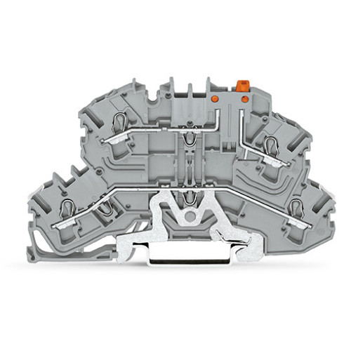 Double-deck disconnect terminal block, with pivoting knife disconnect, for DIN-rail 35 x 15 and 35 x 7.5, gray