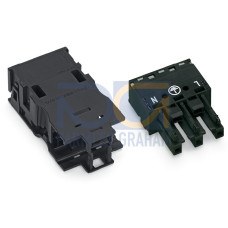 Socket, with strain relief housing, 3-pole, black