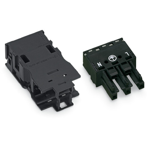 Socket, with strain relief housing, 3-pole, black