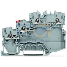 3-conductor actuator supply terminal block, for NPN-(low-side) switching actuators, with ground connection via push-in type jumper bars, gray