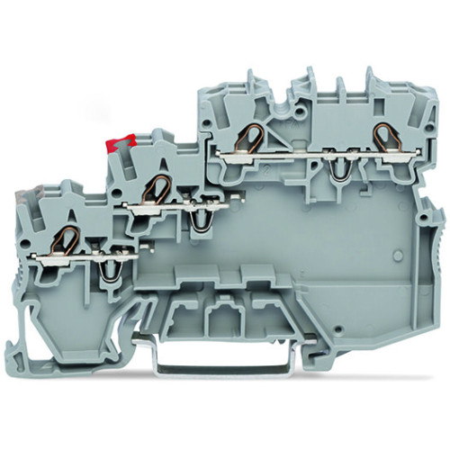 3-conductor actuator supply terminal block, for NPN-(low-side) switching actuators, with ground connection via push-in type jumper bars, gray