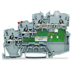 3-conductor actuator supply terminal block, LED (yellow), for NPN-(low-side) switching actuators, gray