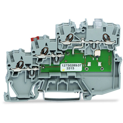 3-conductor actuator supply terminal block, LED (yellow), for NPN-(low-side) switching actuators, gray
