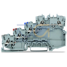 4-conductor sensor terminal block, with ground connection via push-in type jumper bars, with colored conductor entries, gray