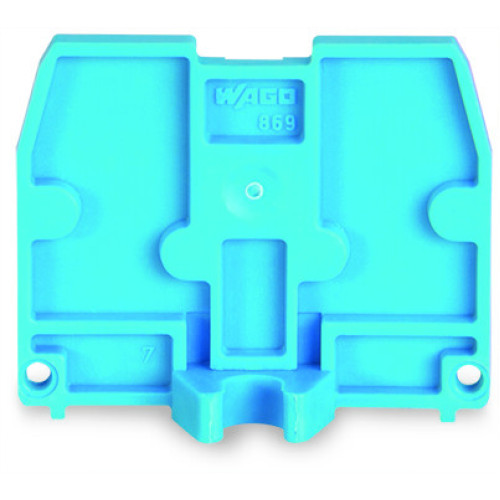 End plate, with fixing flange M4, 2.5 mm thick, blue