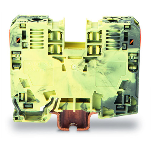 2-conductor through terminal block, 35 mm&sup2;, lateral marker slots, dark gray/yellow