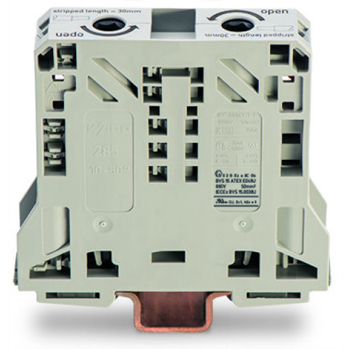 2-conductor through terminal block, 50 mm&sup2;, suitable for Ex e II applications, light gray