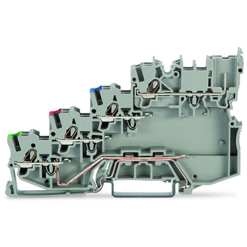 4-conductor sensor terminal block, for PNP (positive) switching sensors, with ground contact, gray