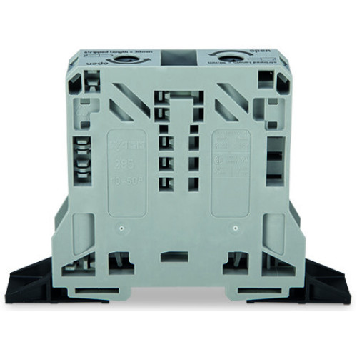 2-conductor through terminal block, 50 mm&sup2;, lateral marker slots, gray