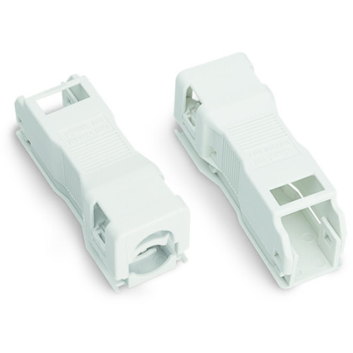 Strain relief housing, 2-pole, with locking clip, white
