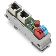 Interface module with RJ-45 connecto with high-voltage symbol, black for 5 terminal blocks, yellow
