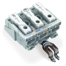 Lighting connector, push-button, external, with angled snap-in ground contact, white