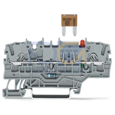 2-conductor fuse terminal block, for mini-automotive blade-style fuses, with test option, gray