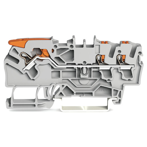 3-conductor through terminal block, with lever and push-button, 2.5 mm&sup2;, red