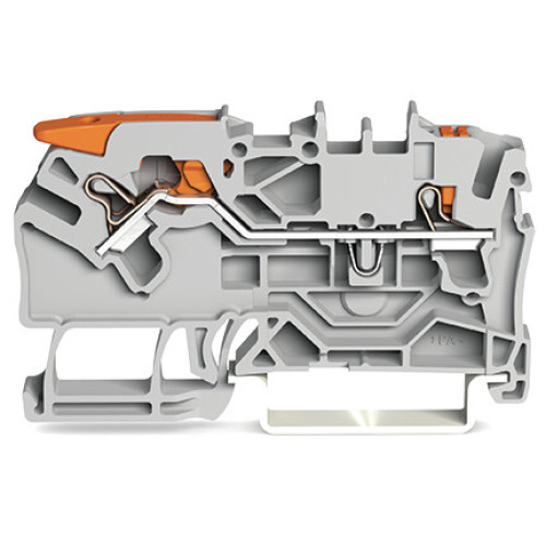 2-conductor through terminal block, with lever and push-button, 2.5 mm&sup2;, gray
