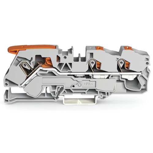 3-conductor through terminal block, with lever and push-button, 16 mm&sup2;, gray