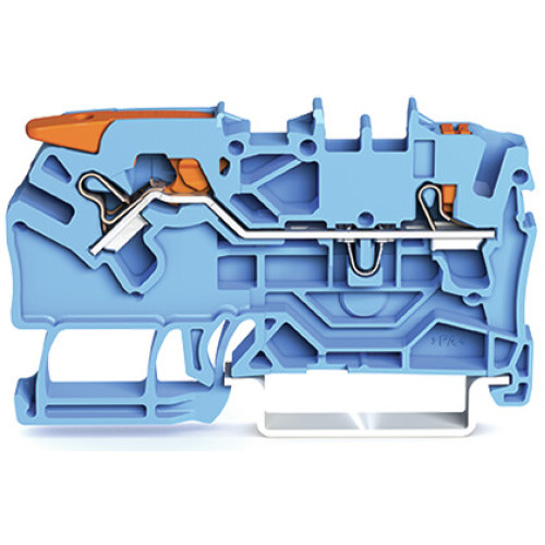 2-conductor through terminal block, with lever and push-button, 2.5 mm&sup2;, blue
