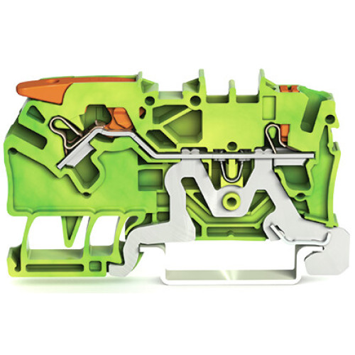 2-conductor ground terminal block, with lever and push-button, 2.5 mm&sup2;, green-yellow