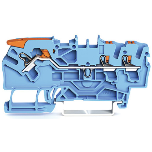 3-conductor through terminal block, with lever and push-button, 2.5 mm&sup2;, blue