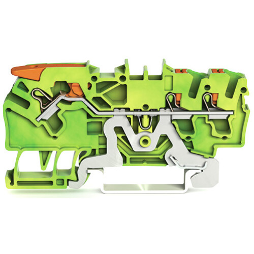 3-conductor ground terminal block, with lever and push-button, 2.5 mm&sup2;, green-yellow