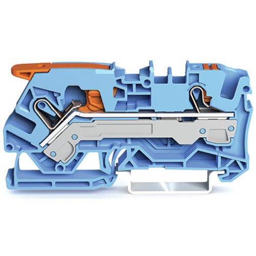 2-conductor through terminal block, with lever and push-button, 6 mm&sup2;, blue