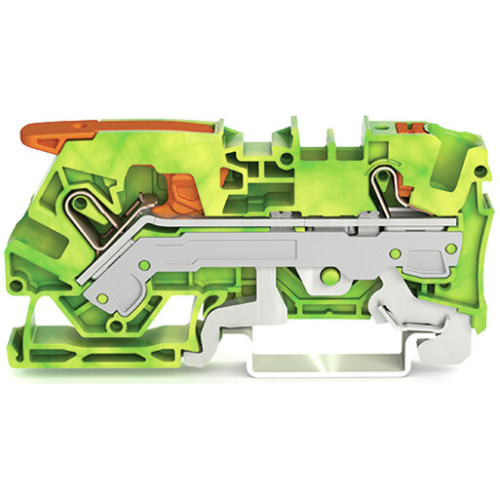 2-conductor ground terminal block, with lever and push-button, 6 mm&sup2;, green-yellow
