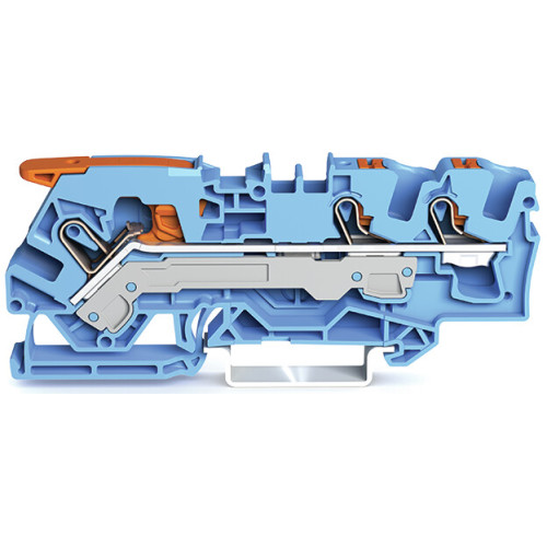 3-conductor through terminal block, with lever and push-button, 6 mm&sup2;, blue