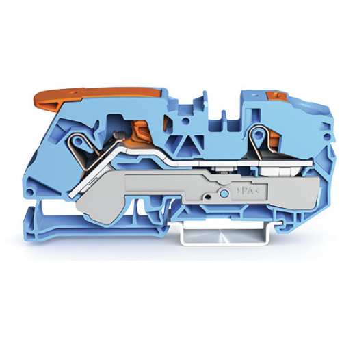 2-conductor through terminal block, with lever and push-button, 16 mm&sup2;, blue