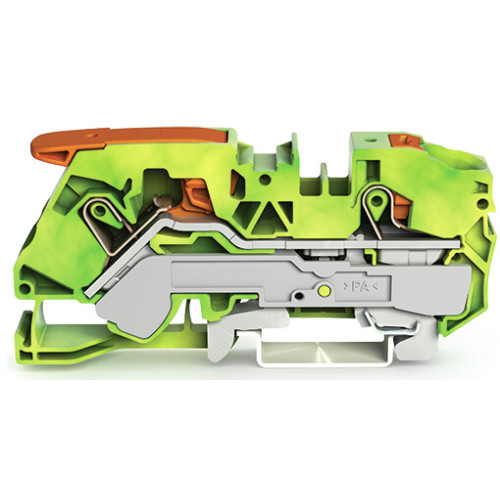 2-conductor ground terminal block, with lever and push-button, 16 mm&sup2;, green-yellow