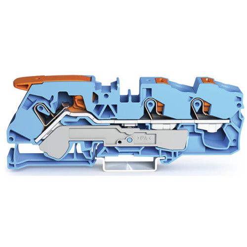 3-conductor through terminal block, with lever and push-button, 16 mm&sup2;, blue