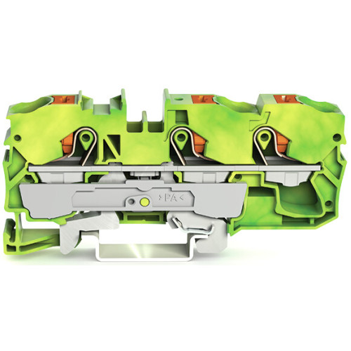 3-conductor ground terminal block, with push-button, 10 mm&sup2;, green-yellow