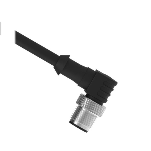 Cordset: Single Ended M12, 5-pin Right-Angle Male, 5 m (16.4 ft) 5x22 Black PVC Jacket, Nickel-Plated Brass Coupling Nut