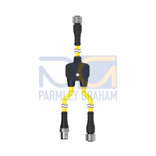 M12 QD Splitter Cable, M12 QD Female 2.5 m Trunk_8-pin, M12 QD Male 0.3 m Branch 1_8-pin, M12 QD Female 0.3 m Branch 2_8-pin