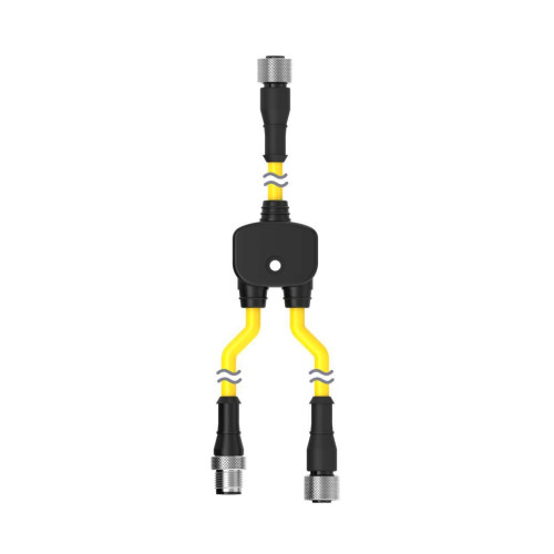 M12 QD Splitter Cable, M12 QD Female 2.5 m Trunk_8-pin, M12 QD Male 0.3 m Branch 1_8-pin, M12 QD Female 0.3 m Branch 2_8-pin