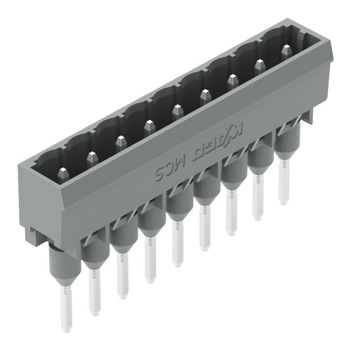 Male connector for rail-mount terminal blocks, 1.2 x 1.2 mm pins, straight, gray