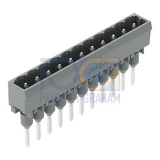 Male connector for rail-mount terminal blocks, 1.2 x 1.2 mm pins, straight, gray