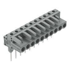 Female connector for rail-mount terminal blocks, 0.6 x 1 mm pins, angled, gray