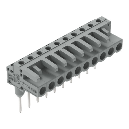 Female connector for rail-mount terminal blocks, 0.6 x 1 mm pins, angled, gray