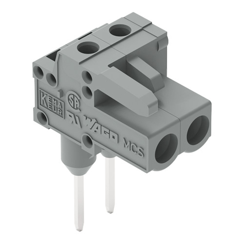 Female connector for rail-mount terminal blocks, 0.6 x 1 mm pins, angled, gray