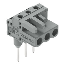 Female connector for rail-mount terminal blocks, 0.6 x 1 mm pins, angled, gray