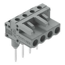 Female connector for rail-mount terminal blocks, 0.6 x 1 mm pins, angled, gray