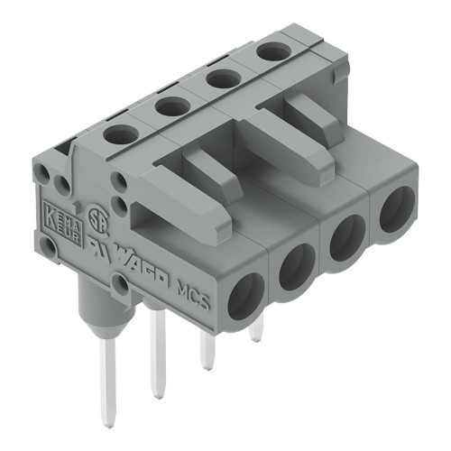 Female connector for rail-mount terminal blocks, 0.6 x 1 mm pins, angled, gray