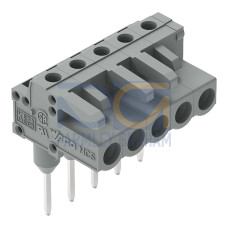 Female connector for rail-mount terminal blocks, 0.6 x 1 mm pins, angled, gray